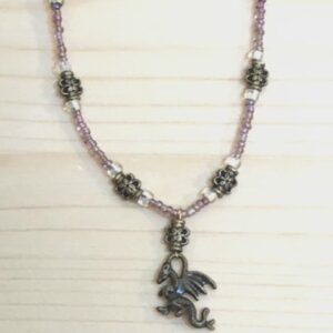 Bronze Metal Dragon seed bead necklace with spacer beads.
