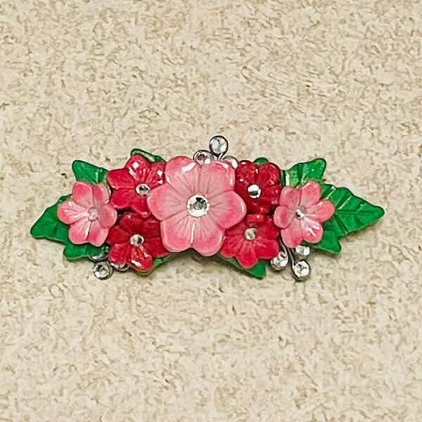 Pink Floral Barrette Front View